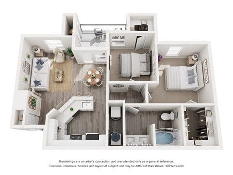 Floor plan for 2 beds, 1 bath, 875 sqft